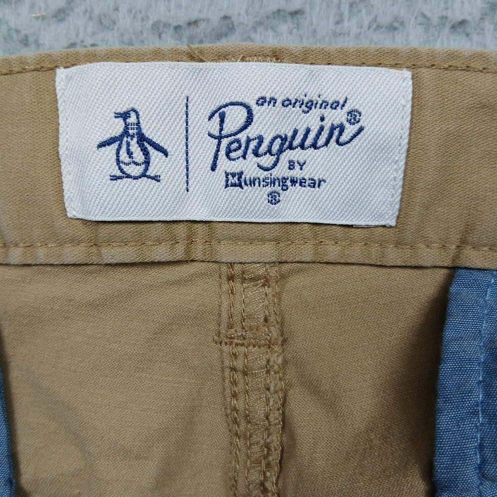 Original Penguin Chino Shorts Mens 34 Khaki Tan Casual Cotton Flat Front - Picture 5 of 11